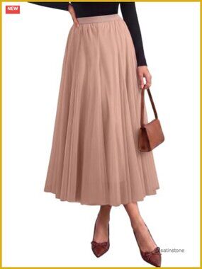 Womens Tulle Midi Skirt A-Line Long Flowy Skirt Pleated
